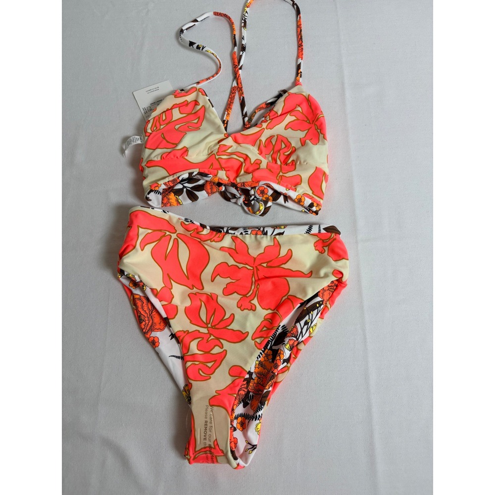 Maaji Bikini Set Small Orange Floral Reversible High Waisted New With Tags swim